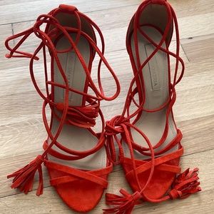 Brand new.  Never worn BCBGMAXAZRIA red straps sandals. Color red.